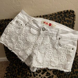1st Kiss Lace Denim Shorts